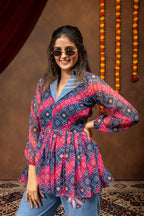 Rangdhara Georgette Kediya with Denim & Gota Lace Paired Mirror Work Jeans