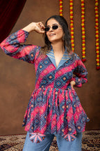Rangdhara Georgette Kediya with Denim & Gota Lace Paired Mirror Work Jeans