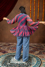 Rangdhara Georgette Kediya with Denim & Gota Lace Paired Mirror Work Jeans