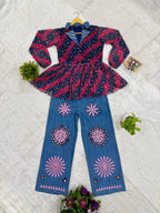 Rangdhara Georgette Kediya with Denim & Gota Lace Paired Mirror Work Jeans