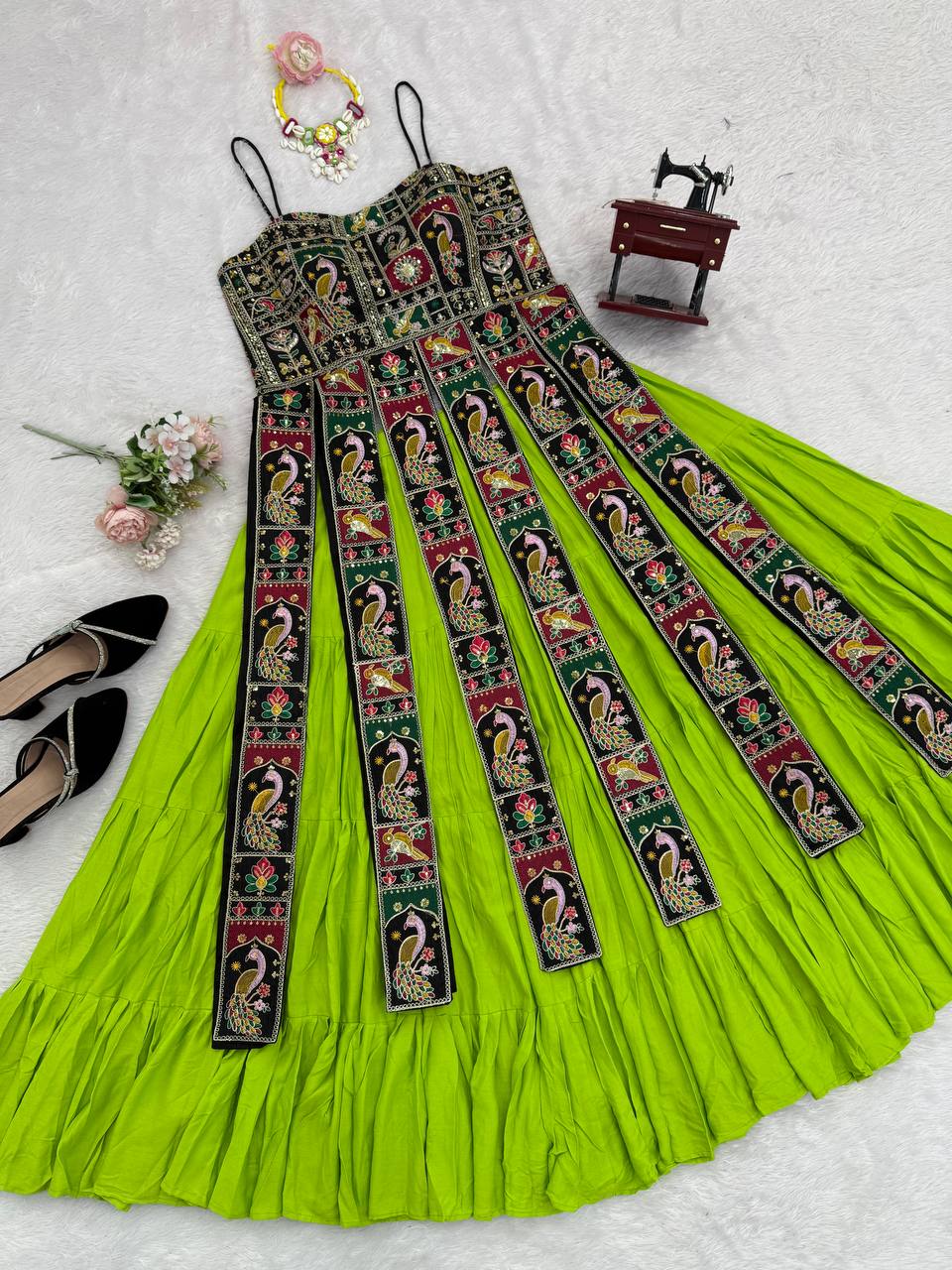 Rangsa Banglore Thread & Sequins Embroidered Lehenga with Top