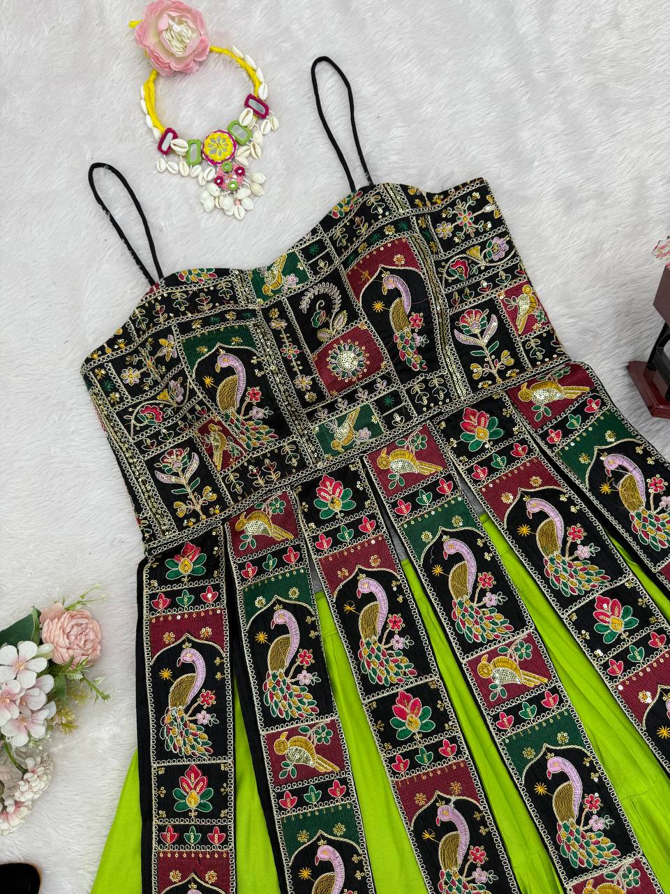 Rangsa Banglore Thread & Sequins Embroidered Lehenga with Top