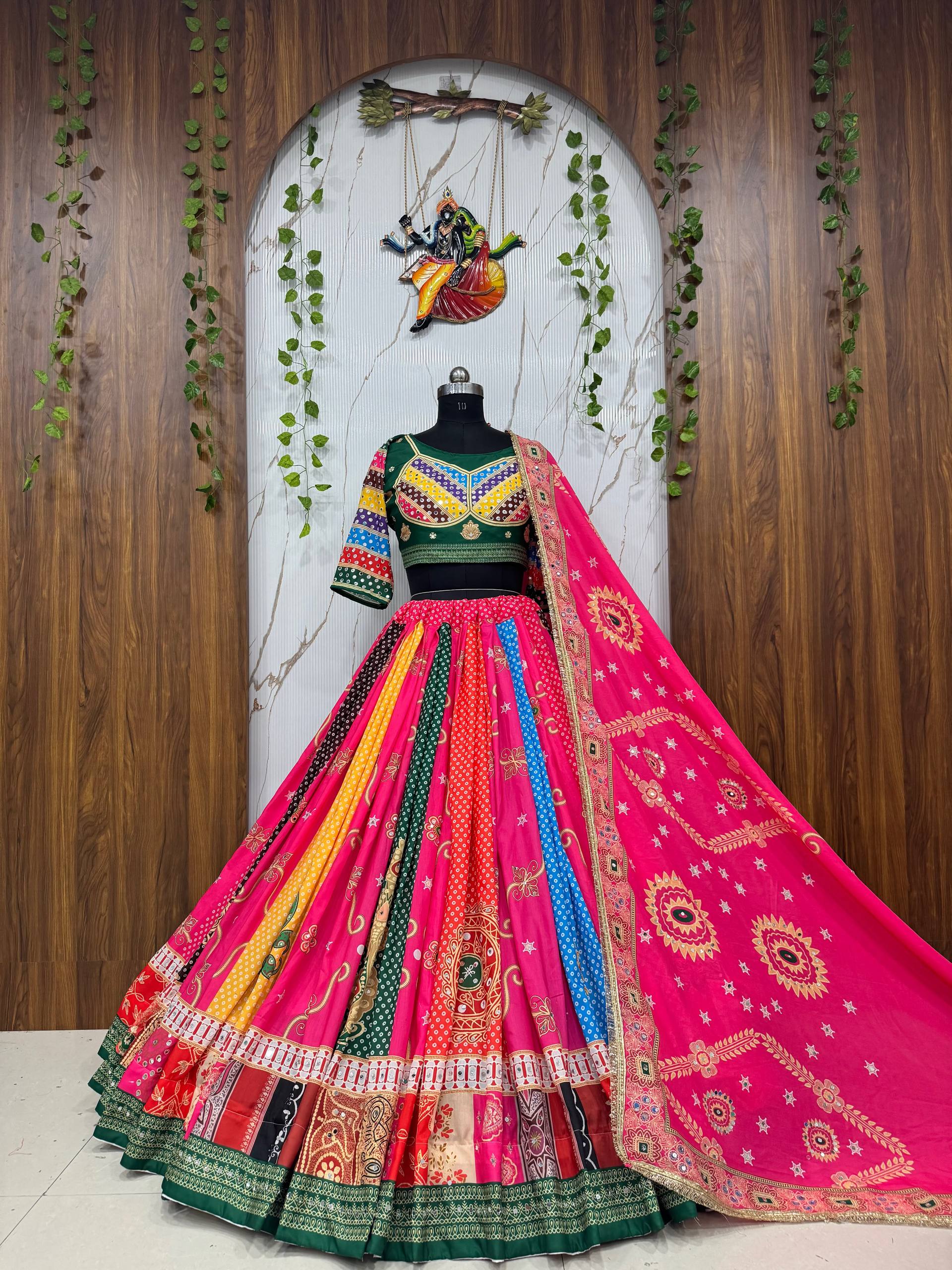 Anvisha Muslin Cotton Digital Print & Mirror Work Lehenga with Blouse & Dupatta