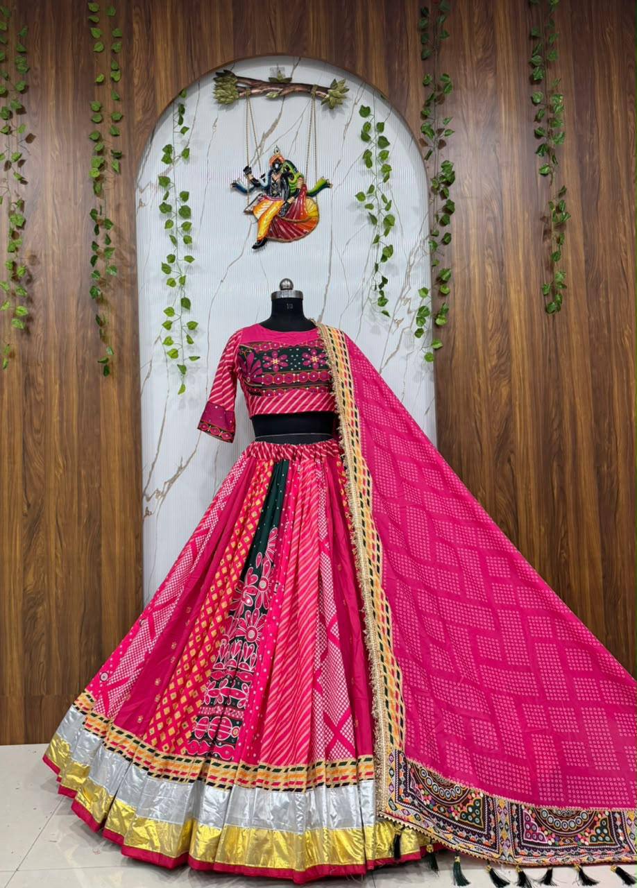 Aashvi Muslin Cotton Digital Print & Mirror Work Lehenga Choli Set with Dupatta