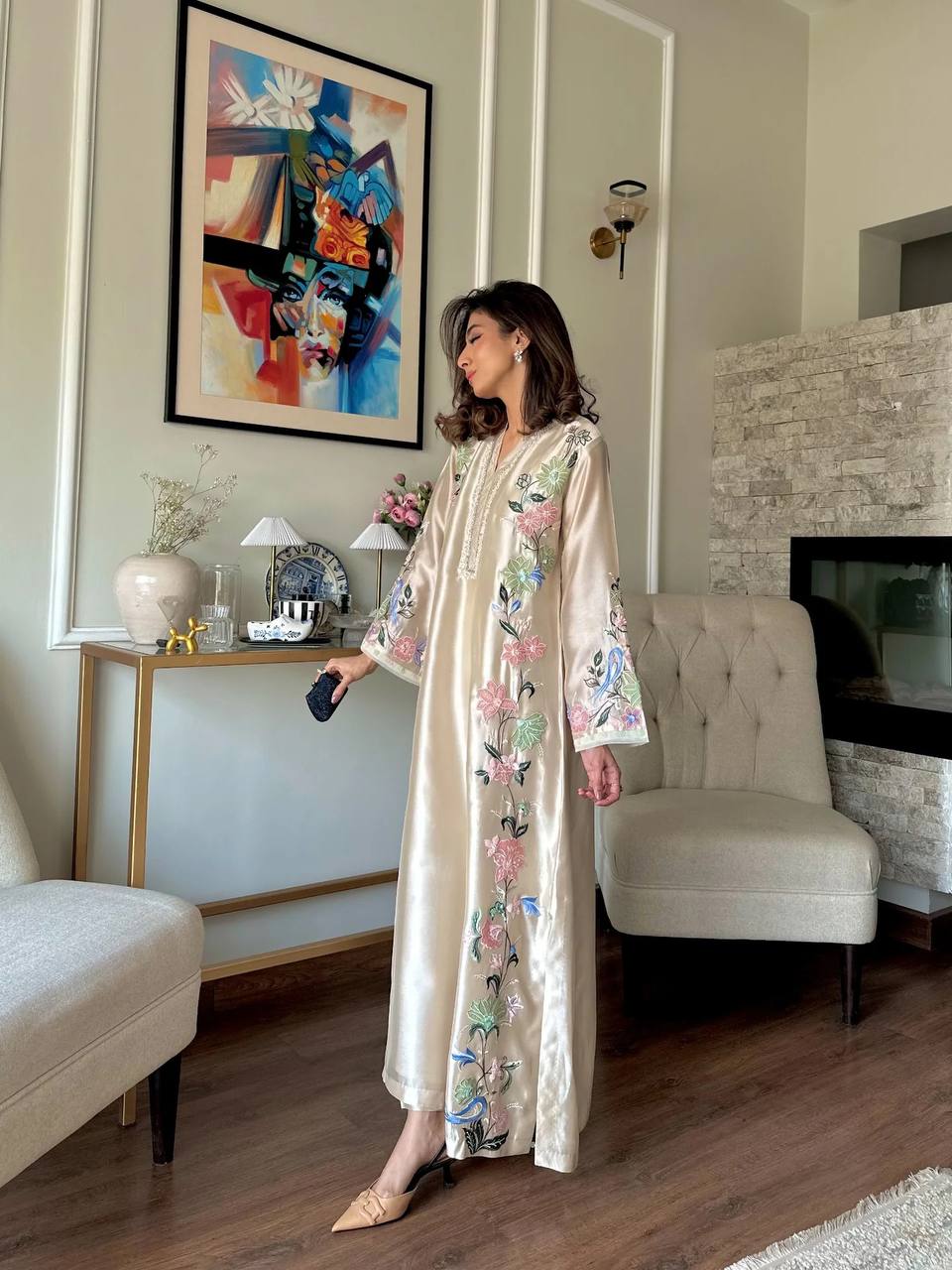 Veloura Long Roman Glass Kaftan with Fancy Sleeves & Palazzo