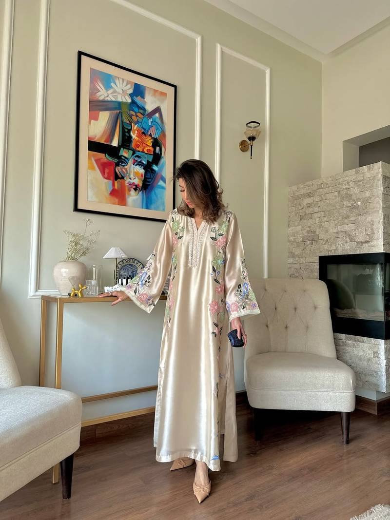Veloura Long Roman Glass Kaftan with Fancy Sleeves & Palazzo