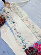 Veloura Long Roman Glass Kaftan with Fancy Sleeves & Palazzo