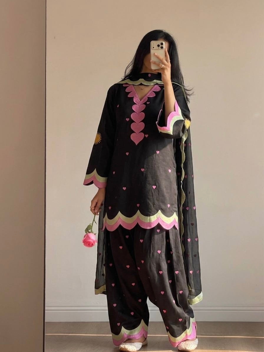 Classy Mul Chanderi Embroidery Work Salwar Suit Set