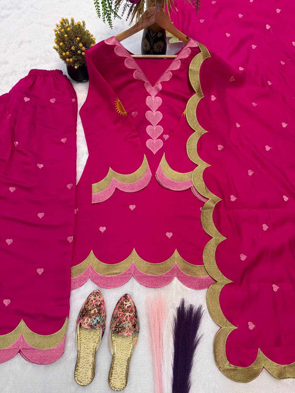 Classy Mul Chanderi Embroidery Work Salwar Suit Set