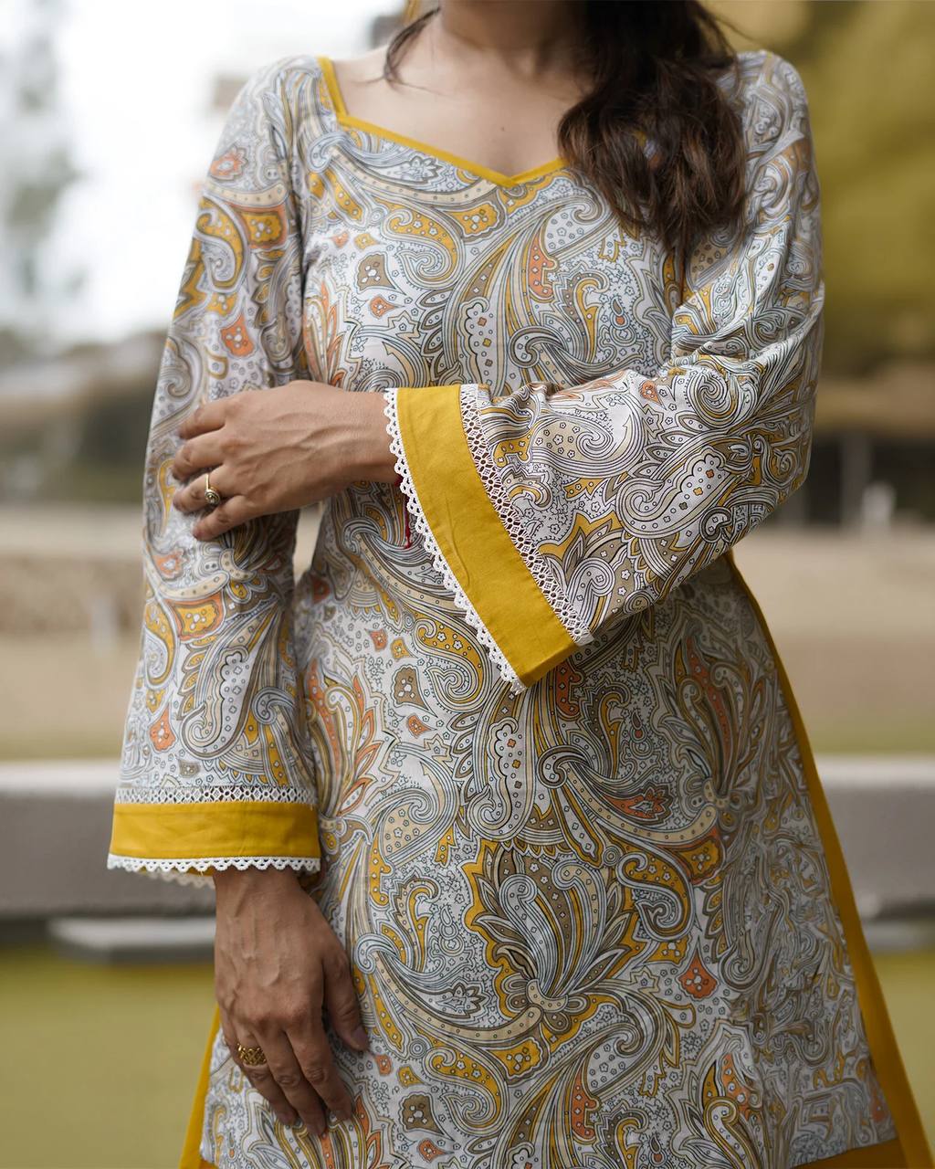 Ayzoria Designer Natural Crepe Digital Print Farshi Salwar Suit with Full Sleeve Kurti & Dupatta