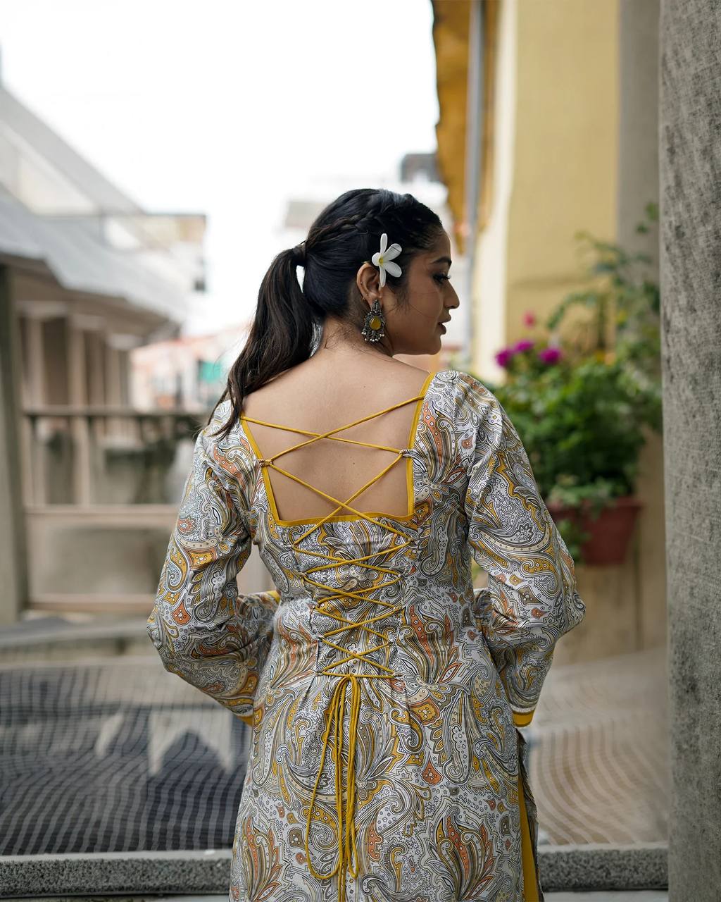 Ayzoria Designer Natural Crepe Digital Print Farshi Salwar Suit with Full Sleeve Kurti & Dupatta