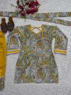 Ayzoria Designer Natural Crepe Digital Print Farshi Salwar Suit with Full Sleeve Kurti & Dupatta