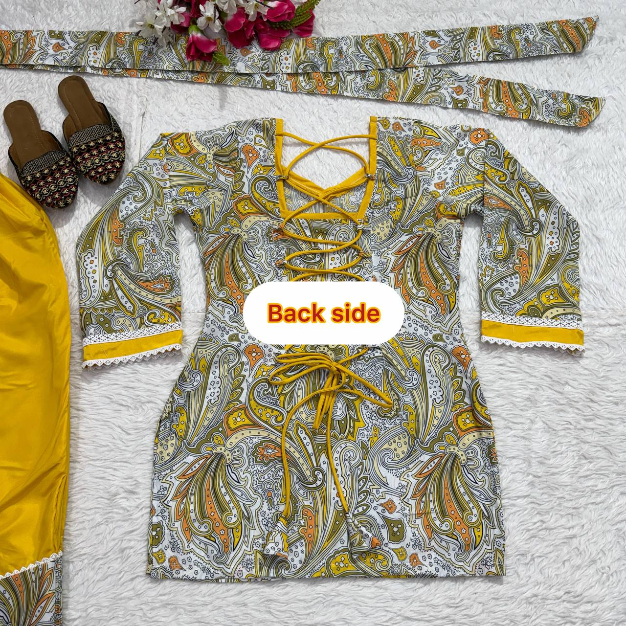 Ayzoria Designer Natural Crepe Digital Print Farshi Salwar Suit with Full Sleeve Kurti & Dupatta