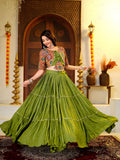 Garvi Navratri Pure Cotton Choli Lehenga with 9 Meter Flair, Ribbon Lace & Real Kodi Hand Work