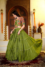 Garvi Navratri Pure Cotton Choli Lehenga with 9 Meter Flair, Ribbon Lace & Real Kodi Hand Work