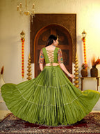 Garvi Navratri Pure Cotton Choli Lehenga with 9 Meter Flair, Ribbon Lace & Real Kodi Hand Work