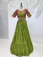 Garvi Navratri Pure Cotton Choli Lehenga with 9 Meter Flair, Ribbon Lace & Real Kodi Hand Work