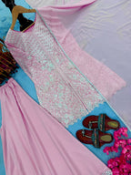 Shivani Georgette Sequins Embroidered Kurti Palazzo Set with Lace Border Dupatta