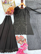 Shivani Georgette Sequins Embroidered Kurti Palazzo Set with Lace Border Dupatta