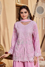 Shivani Georgette Sequins Embroidered Kurti Palazzo Set with Lace Border Dupatta