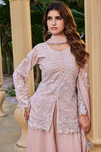 Shivani Georgette Sequins Embroidered Kurti Palazzo Set with Lace Border Dupatta