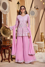 Shivani Georgette Sequins Embroidered Kurti Palazzo Set with Lace Border Dupatta