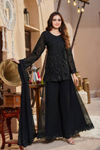 Shivani Georgette Sequins Embroidered Kurti Palazzo Set with Lace Border Dupatta