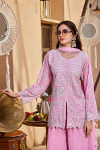Shivani Georgette Sequins Embroidered Kurti Palazzo Set with Lace Border Dupatta