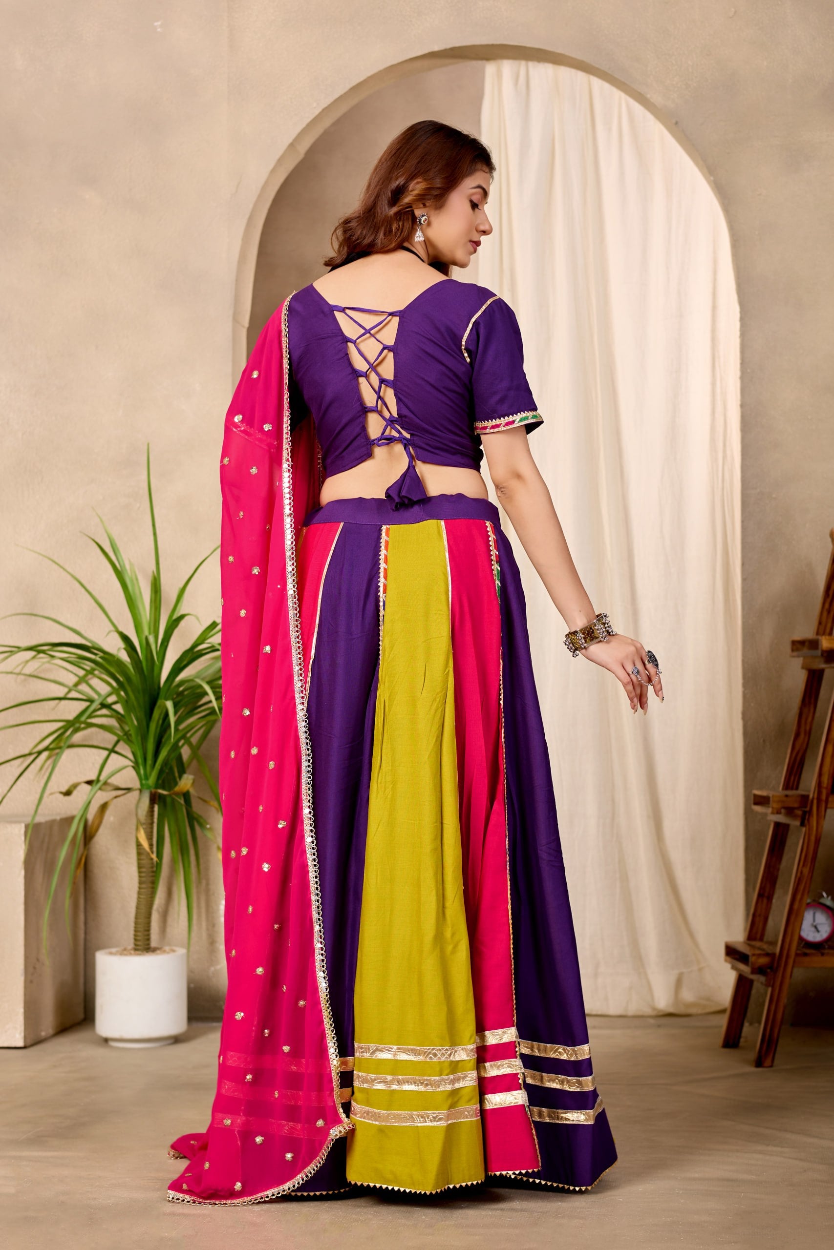 Iravati Pure Cotton Lehenga Set with Mirror Lace Work Choli & Georgette Work Dupatta