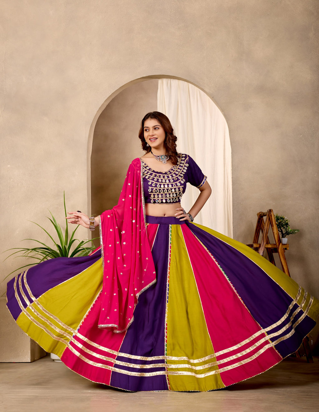 Iravati Pure Cotton Lehenga Set with Mirror Lace Work Choli & Georgette Work Dupatta