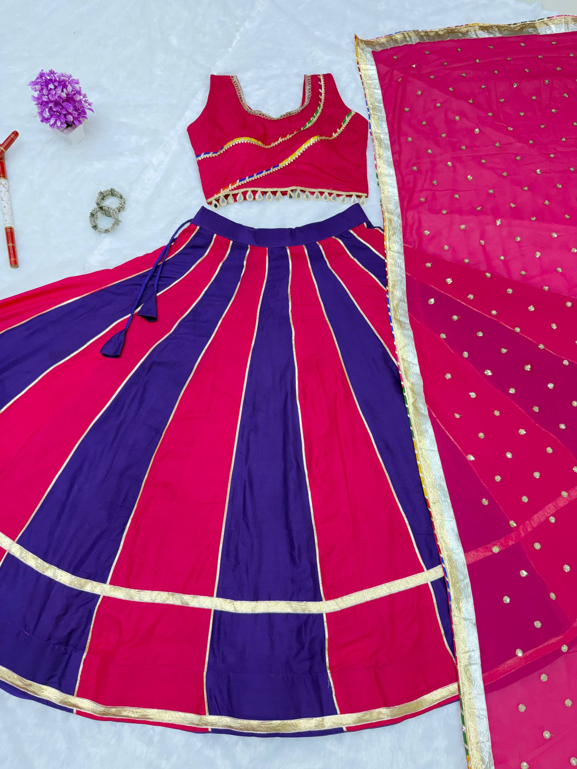 Kavyaani Pure Cotton Lehenga with Mirror Lace Work Choli & Georgette Work Dupatta