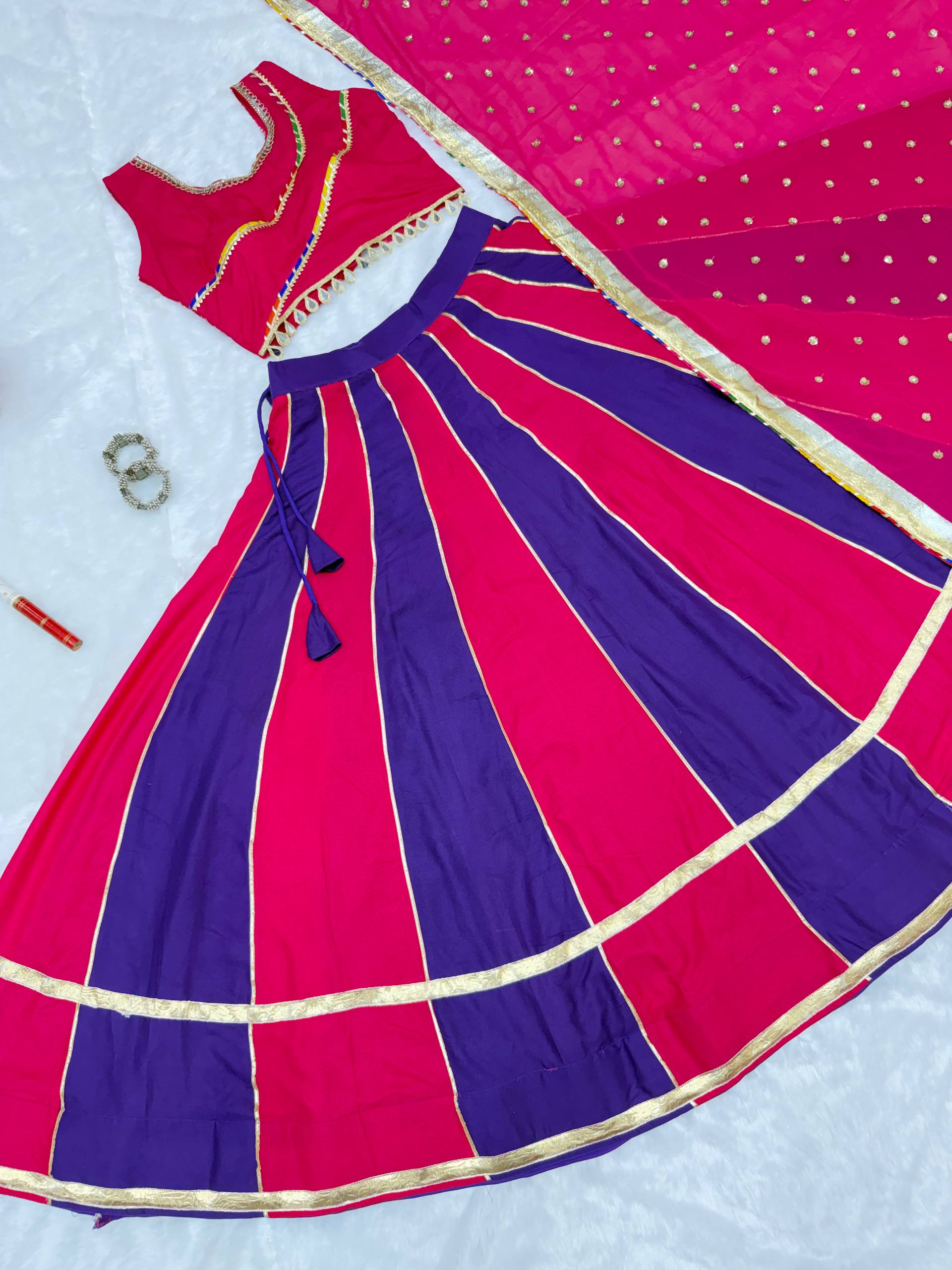 Kavyaani Pure Cotton Lehenga with Mirror Lace Work Choli & Georgette Work Dupatta