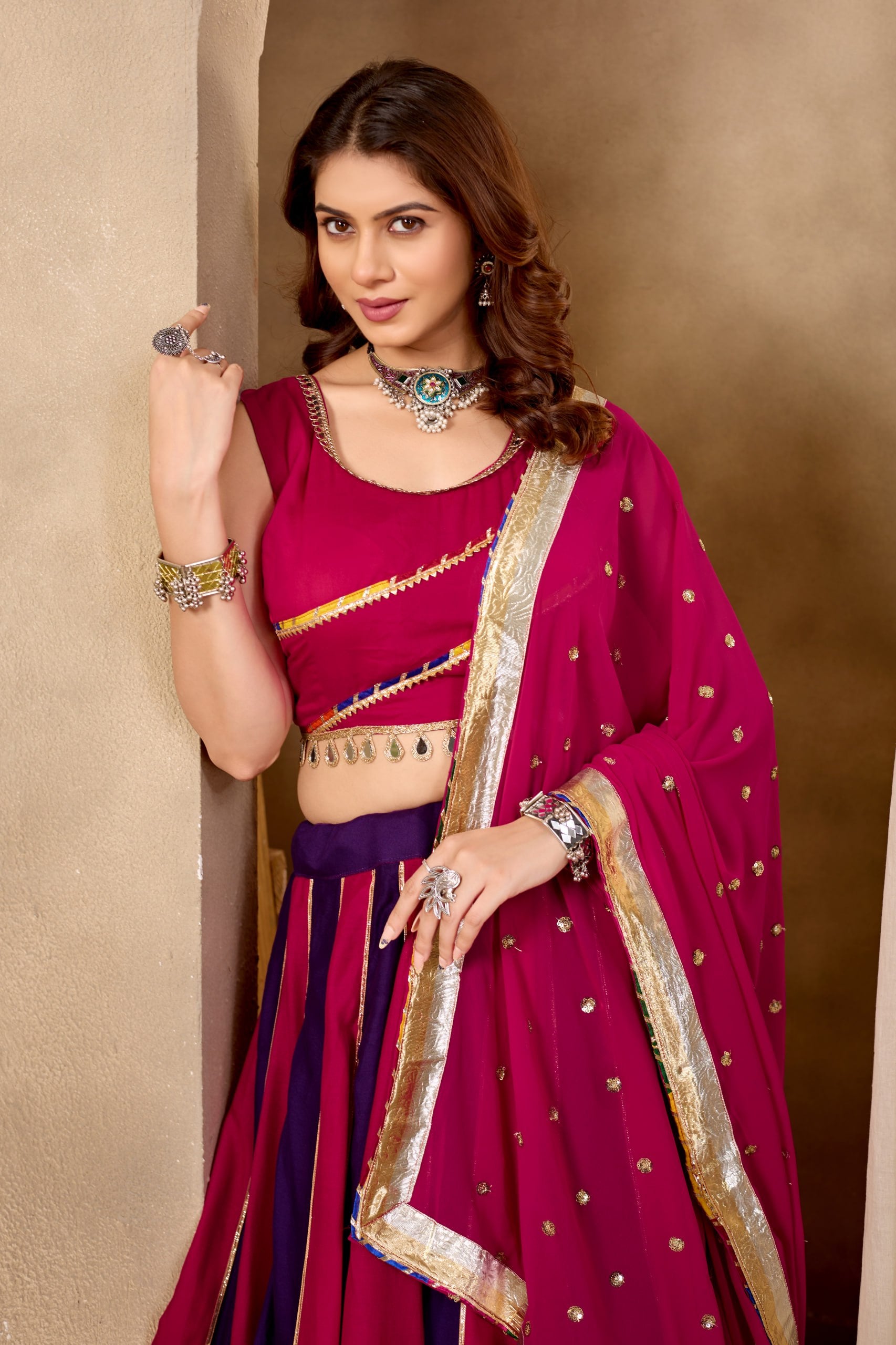 Kavyaani Pure Cotton Lehenga with Mirror Lace Work Choli & Georgette Work Dupatta
