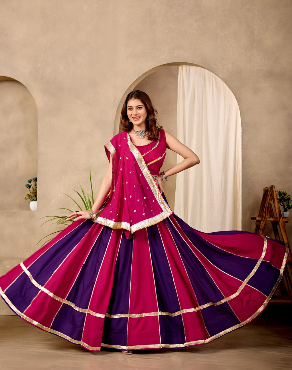 Kavyaani Pure Cotton Lehenga with Mirror Lace Work Choli & Georgette Work Dupatta