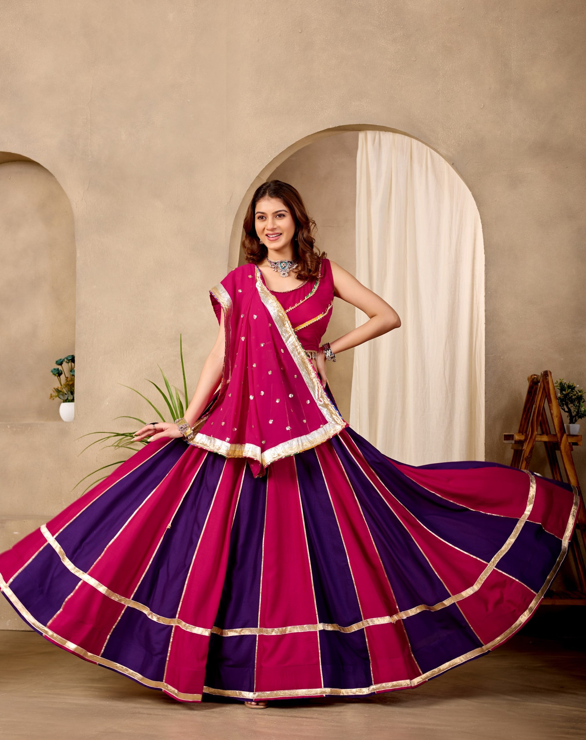 Kavyaani Pure Cotton Lehenga with Mirror Lace Work Choli & Georgette Work Dupatta