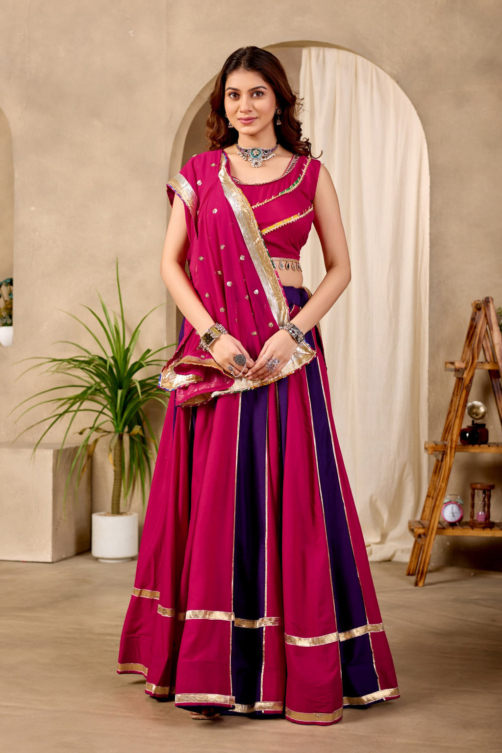 Kavyaani Pure Cotton Lehenga with Mirror Lace Work Choli & Georgette Work Dupatta