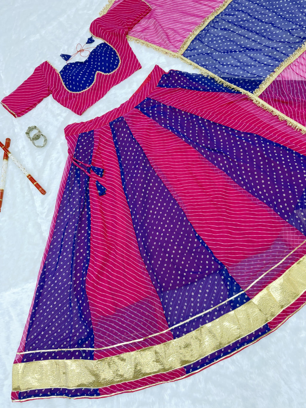 Meherika Georgette Bandhej Print Lehenga Choli Set with Lace Work Dupatta