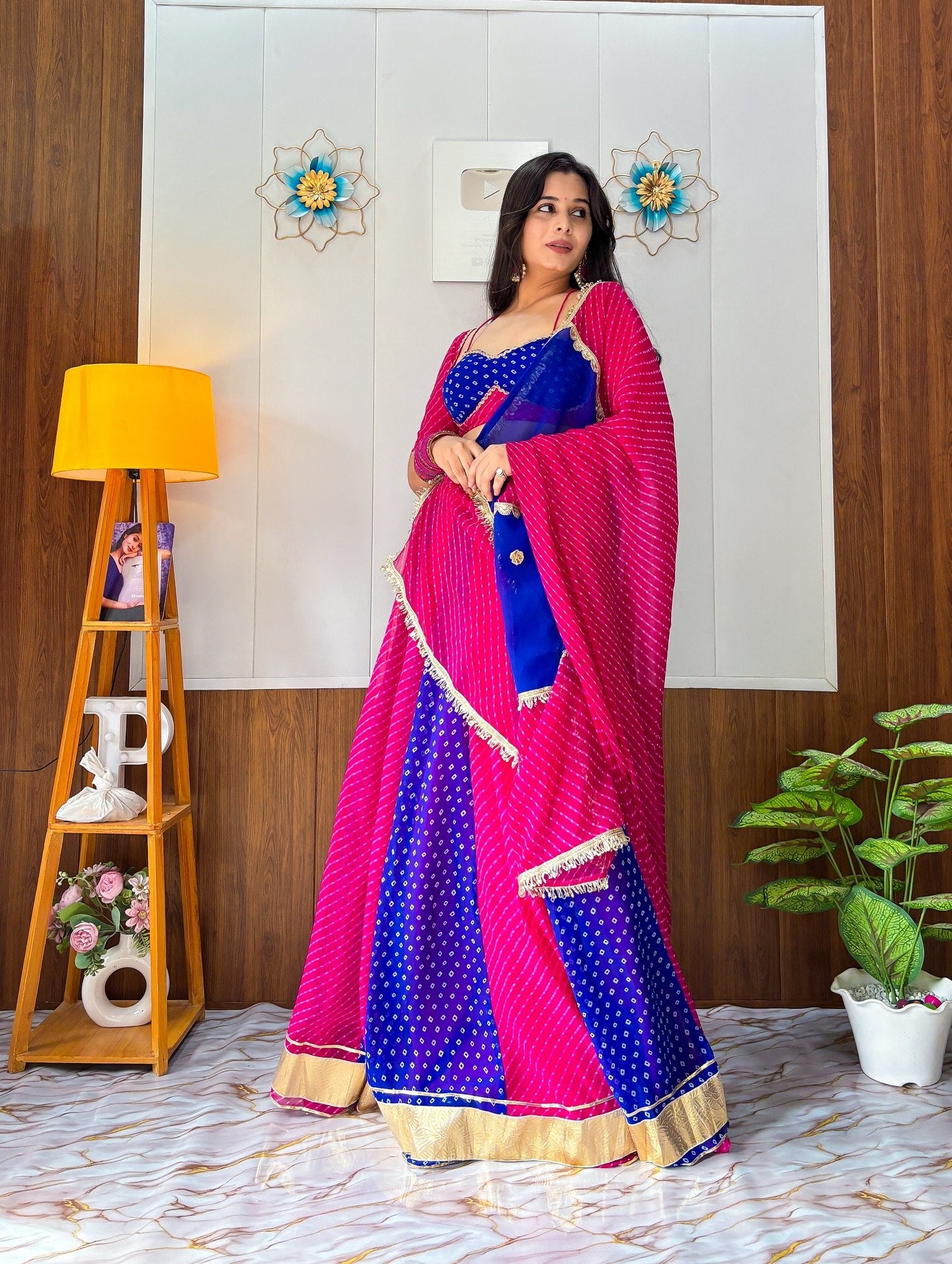 Meherika Georgette Bandhej Print Lehenga Choli Set with Lace Work Dupatta