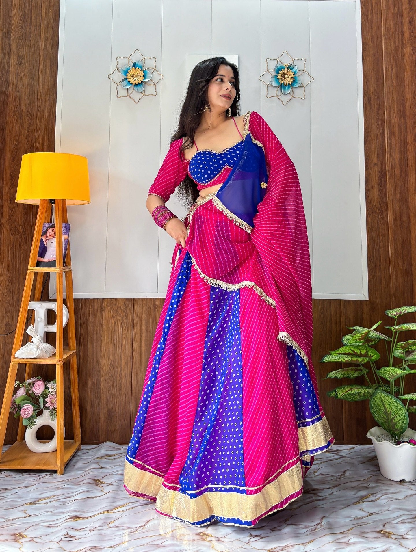 Meherika Georgette Bandhej Print Lehenga Choli Set with Lace Work Dupatta