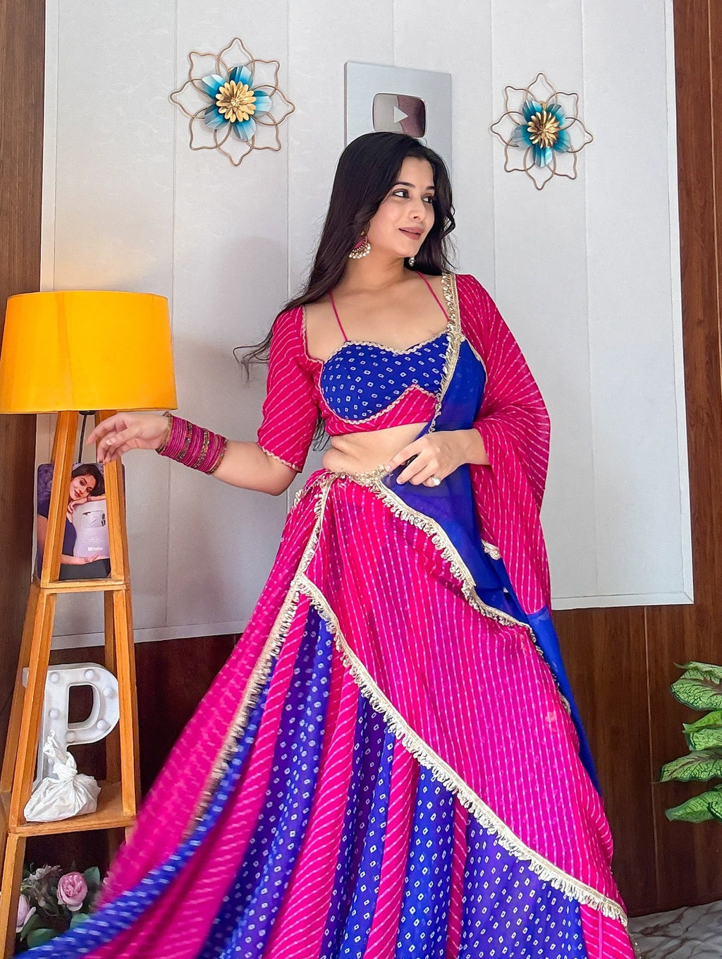 Meherika Georgette Bandhej Print Lehenga Choli Set with Lace Work Dupatta