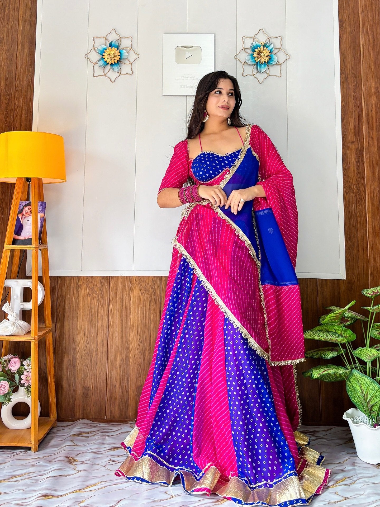 Meherika Georgette Bandhej Print Lehenga Choli Set with Lace Work Dupatta