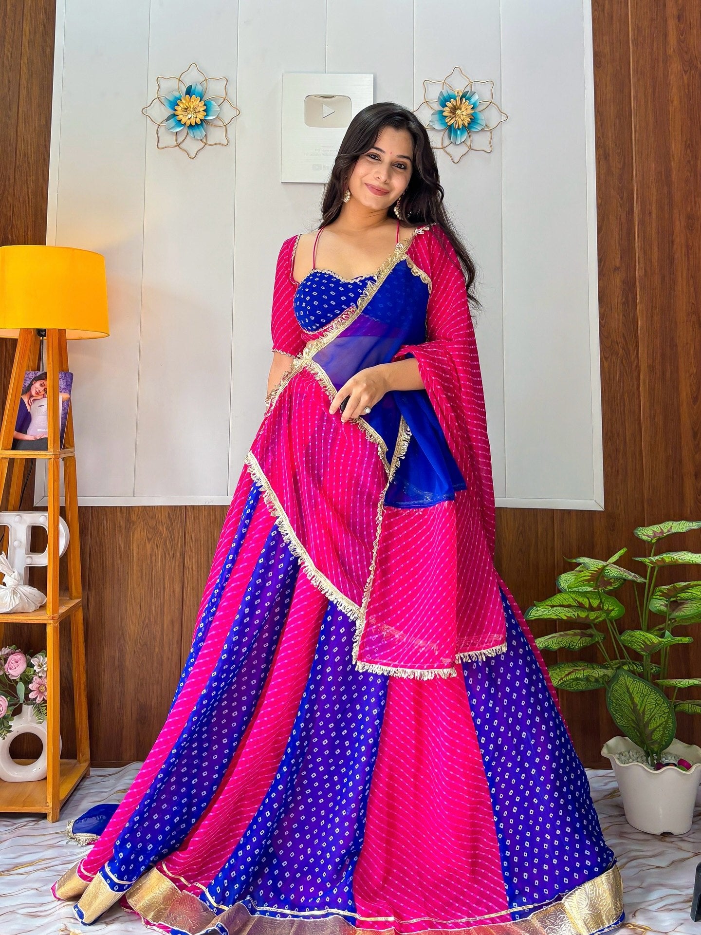 Meherika Georgette Bandhej Print Lehenga Choli Set with Lace Work Dupatta