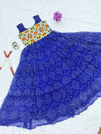 Moksha Bandhej Print Georgette Flared Gown with Gamathi & Mirror Work