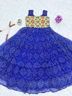 Moksha Bandhej Print Georgette Flared Gown with Gamathi & Mirror Work
