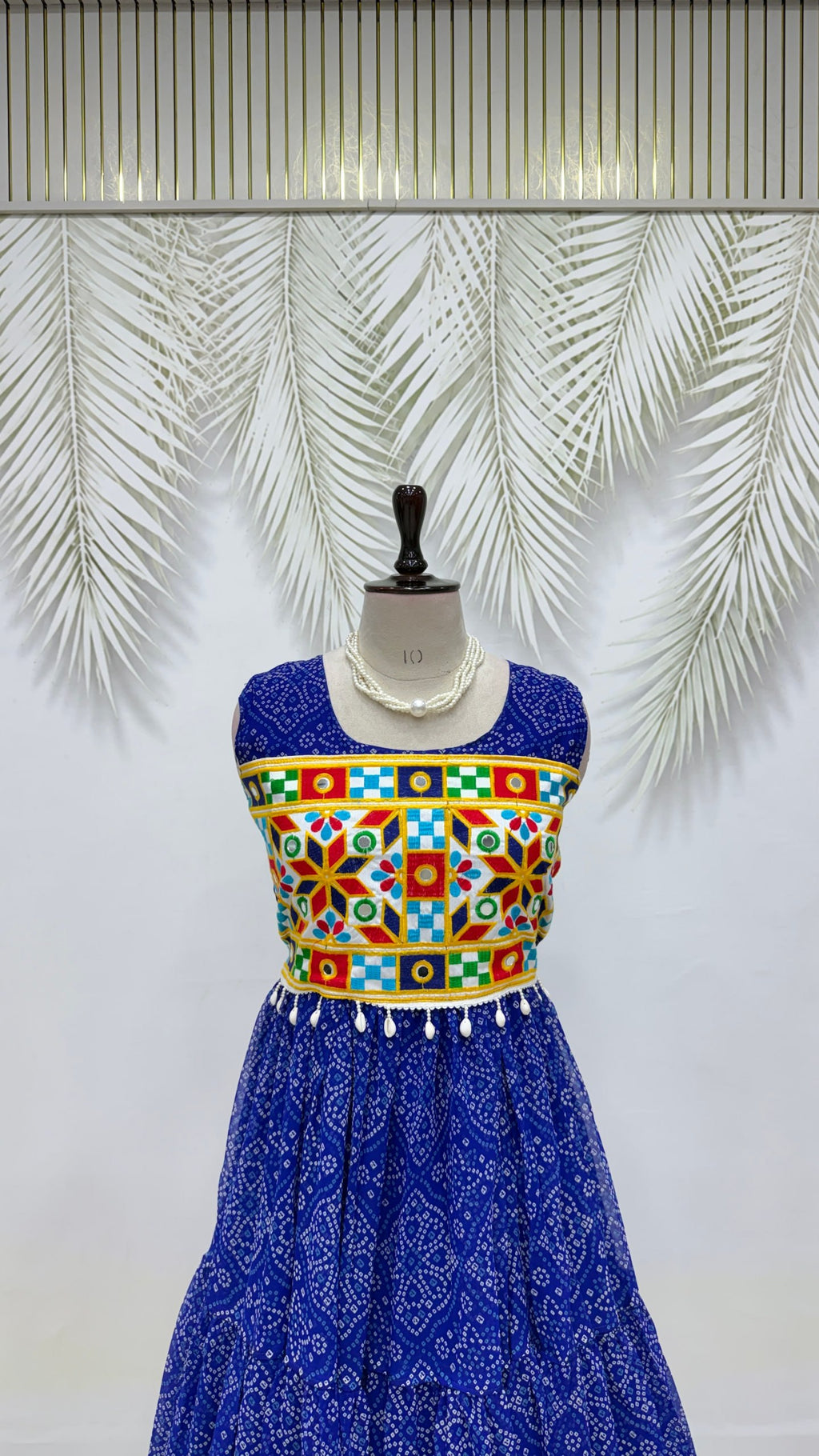 Moksha Bandhej Print Georgette Flared Gown with Gamathi & Mirror Work