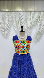 Moksha Bandhej Print Georgette Flared Gown with Gamathi & Mirror Work