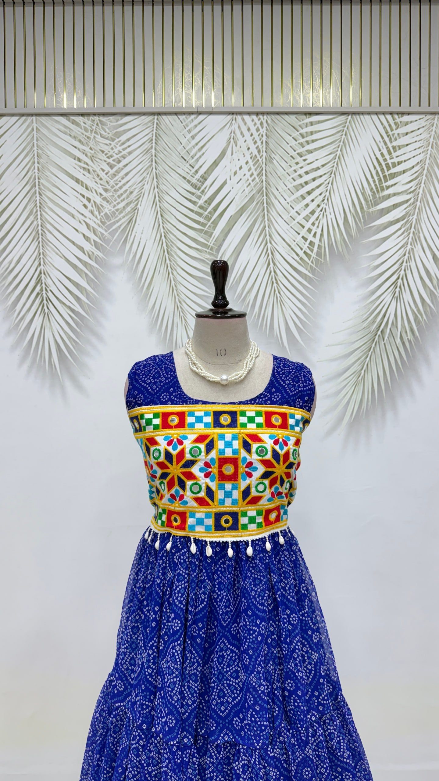 Moksha Bandhej Print Georgette Flared Gown with Gamathi & Mirror Work