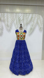 Moksha Bandhej Print Georgette Flared Gown with Gamathi & Mirror Work