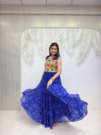 Moksha Bandhej Print Georgette Flared Gown with Gamathi & Mirror Work