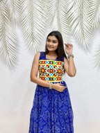 Moksha Bandhej Print Georgette Flared Gown with Gamathi & Mirror Work